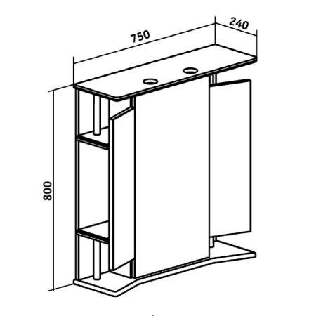 Зеркальный шкаф Runo правый Валенсия 75 (00000000019), артикул 00000000019