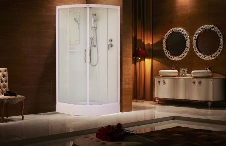 Душевая кабина полукруглая с прозрачным стеклом и белым профилем ESW-100CR