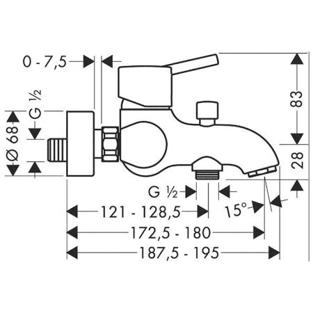 HG Talis S Смеситель для ванны, настенный, излив 180мм, переключатель вакумный, цвет: хром, артикул 32420000