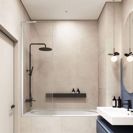 Шторка на ванну Veconi Palau PL-85, 800x1500, хром, стекло прозрачное, артикул PL85-80-01-C7