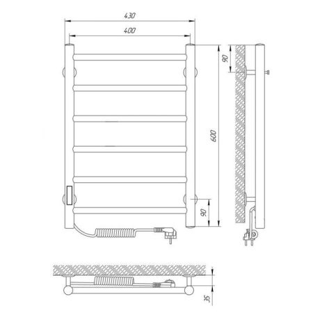Полотенцесушитель электро "Джаз П6 400х600", левый, артикул 73207469
