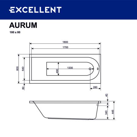 Ванна ACTIMA Aurum 180x80 "AERO" (хром), артикул WAAC.AUR18.AERO.CR