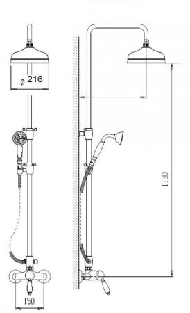 Душевая стойка со смесителем, верхним и ручным душем CEZARES GIUBILEO-CD, артикул GIUBILEO-CD-01