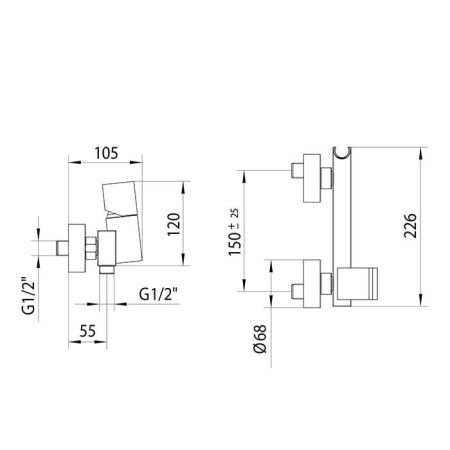 Bossini Cube Смеситель наружный для душа с выходом на 1/2”, цвет: никель шлифованньій Bossini Cube Смеситель наружный для душа с выходом на 1/2”, цвет: никель шлифованньій