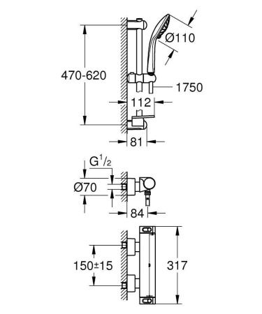 Термостатический смеситель для душа GROHE Grohtherm 2000 с душевым гарнитуром, хром (34195001) Термостатический смеситель для душа GROHE Grohtherm 2000 с душевым гарнитуром, хром (34195001)