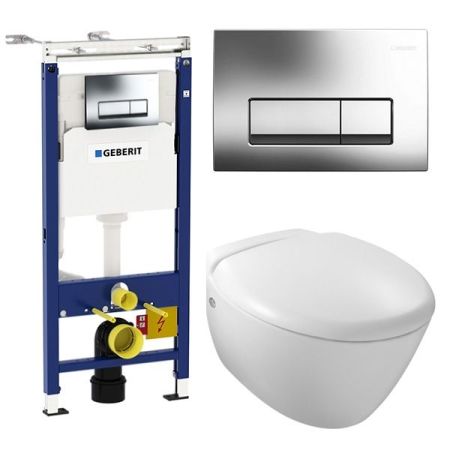 Комплект унитаза Jacob Delafon Presquile E4440-00 с инсталляцией Geberit Plattenbau Delta UP100 458.125.21.1 с сиденьем Микролифт и клавишей смыва Хром, артикул E4440-00+458.125.21.1+E70016