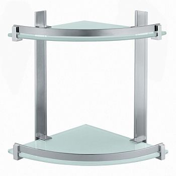 Gedy, стеклянная полукруглая 2-х уровневая полка с бортиком (26х26хh30), цвет зачищенный хром