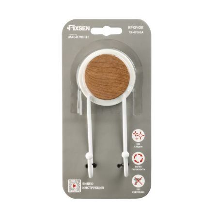 Двойной крючок для ванной FIXSEN MAGIC WHITE FX-47005A, белый/коричневый, артикул FX-47005A