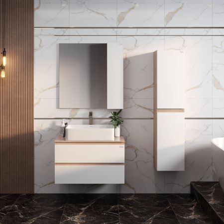 Шкаф-зеркало Onika Алеста 80 белый/камень светлый, правый