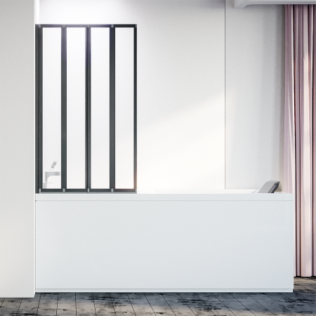 Шторка на ванну Veconi Palau PL-74BL, 1200x1500, черный, стекло прозрачное, артикул PL74BL-120-01-19C4