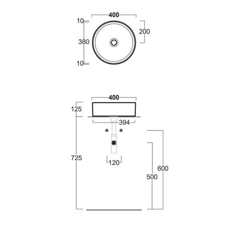 SIMAS FORIU Раковина круглая накладная ø40x13 см, без отв под смеситель,цвет белый