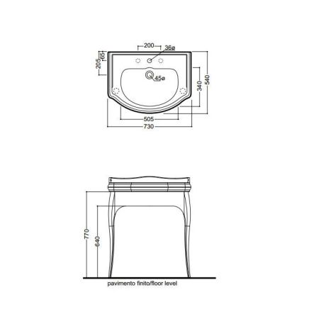KERASAN Retro Комплект мебели черный глянцевый для раковины 73см, ножки (арт.736290): хром (упаковка-2 коробки), артикул 7362K2