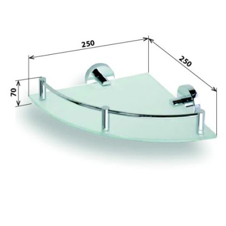 Полка стеклянная угловая OMEGA с бортиком 255*70*255, артикул 104202162