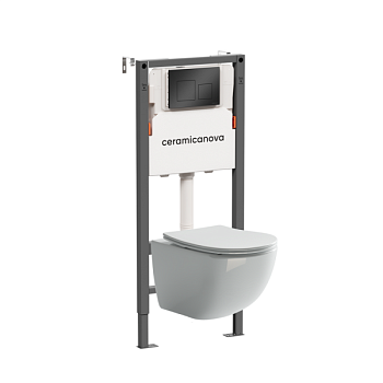 Комплект Подвесной унитаз Форма (Forma) Безободковый (Rimless) + Система инсталляции Баланс (Balance) кнопка Квадрат (Square), черный матовый