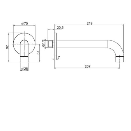 Излив, Fima Carlo Frattini, Shower accessories, монтаж-настенный, вынос излива, мм-207, стандарт подводки-1/2", цвет-чёрный матовый, артикул F2929NS