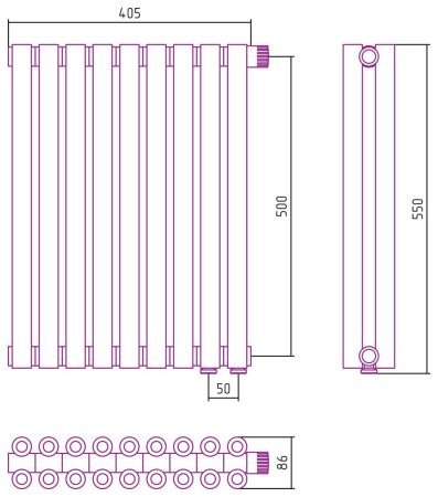 Отопительный радиатор ЭСТЕТ-00 н/ж EU50 500х405 / 9 сек (МУАР Темный Титан), артикул 15-0322-5009