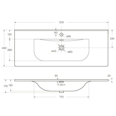 Керамическая раковина CZR-8099-120, 1210x460x170, артикул CZR-8099-120