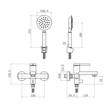 Смеситель для ванны FASHUN A53030, сатин