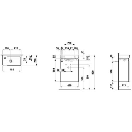 Laufen Pro S База под раковину, 480х280х690 мм, компактная асимметричная раковина левая, включая сифон и комплект для монтажа, белый матовый, артикул 8.6296.5.463.104.1