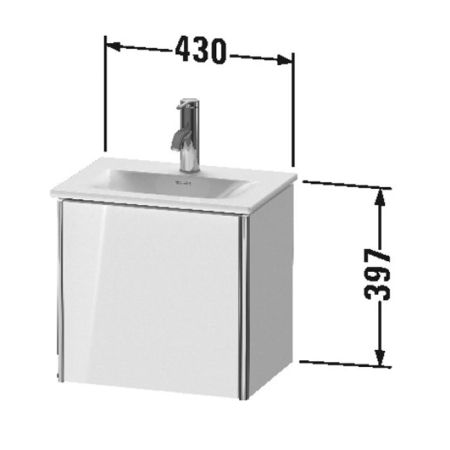 Duravit XSquare Тумба подвесная под раковину # 073345, 1 дверца, петли справа, 397x430x308мм, цвет White High Gloss, артикул XS4220R2222