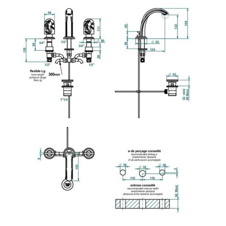 THG NAIADE Смеситель для раковины на 3 отверстия, с донным клапаном, цвет Soft gold, артикул A2F-F30-151