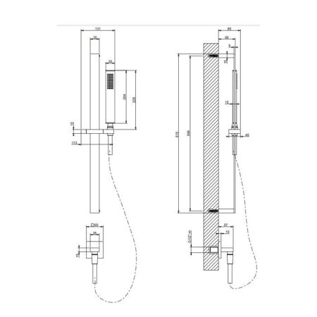 Gessi Rettangolo Душевая стойка с ручным душем и выводом воды из стены, цвет: черный, артикул 20142#299