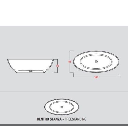 GRUPPO TREESSE CAMELIA Ванна отдельностоящая 1800х850х500 мм.,без перелива, объем 300л, сифон, цвет и материал SMOKEY TRANSPARENT RESIN, артикул V047FU
