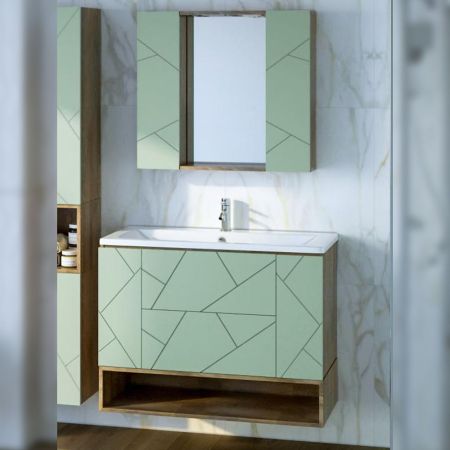 Комплект мебели для ванной Бриклаер КРИСТАЛЛ 100ZF, фисташковый/дуб гранж песочный, артикул КРИСТАЛЛ 100ZF