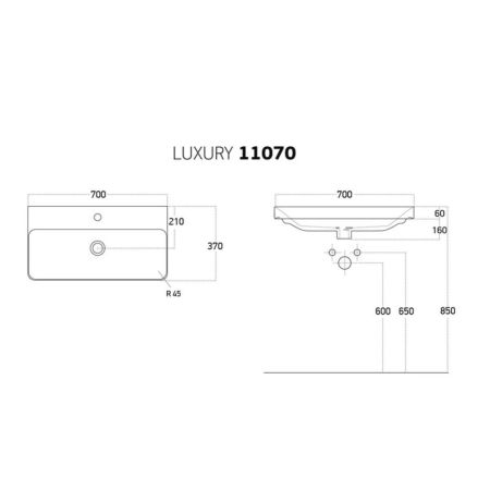 Раковина Dreja Luxury 11070-KL, 70 см, артикул 11070-KL