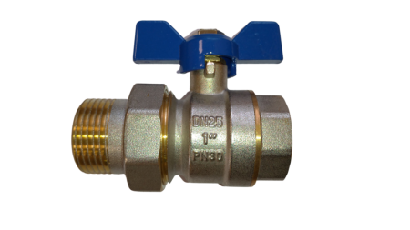 Кран шаровой с американкой RM-L 1 никелированный бабочка Ду25 Ру30 (НК 11Б27п1), артикул RML-1FFLA