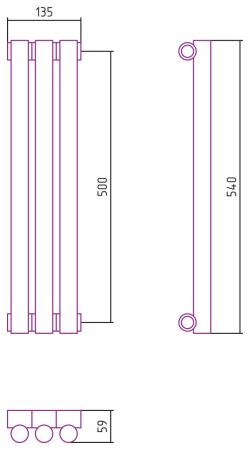 Отопительный радиатор ЭСТЕТ-1 н/ж 500х135 / 3 сек (Матовый ЧЁРНЫЙ), артикул 31-0301-5003
