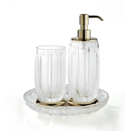 3SC MONTBLANC Комплект: стакан, дозатор, лоток, цвет: прозрачный хрусталь/золото 24к. Lucido, артикул MB99ACRGD