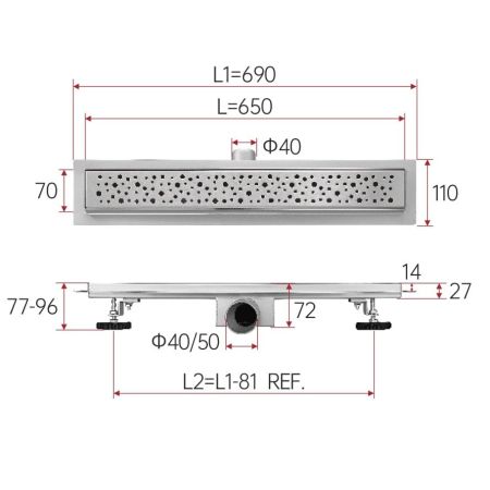 Душевой лоток с решеткой 65 см FASHUN A416502, сатин