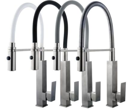 Смеситель для кухни с гибким изливом FASHUN A54102-7, сатин/черный