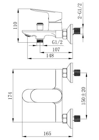 Смеситель Shore для ванны, с коротким изливом, без акс, артикул: SHR54, артикул SHR54