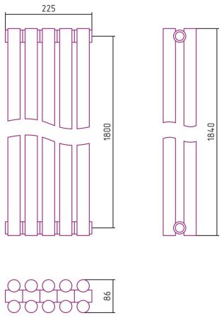Отопительный радиатор ЭСТЕТ-11 н/ж 1800х225 / 5 сек (Матовый ЧЁРНЫЙ), артикул 31-0302-1805