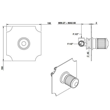 BONGIO CRISTALLO Смеситель для душа встроенный, прогрессивный, ручки стекло белое, внешняя часть, цвет золото