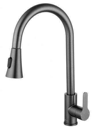Смеситель для кухни с выдвижным изливом WONZON & WOGHAND, Темный графит (WW-121E201L-BGG)