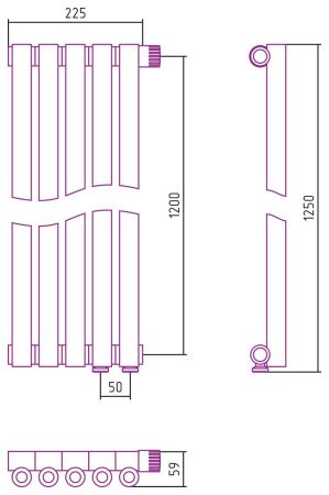 Отопительный радиатор ЭСТЕТ-0 н/ж EU50 правый 1200х225 / 5 сек (Матовое ЗОЛОТО), артикул 032-0321-1205