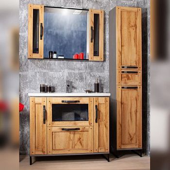 Комплект мебели для ванной Бриклаер ЛОФТ 100L, метрополитен грей