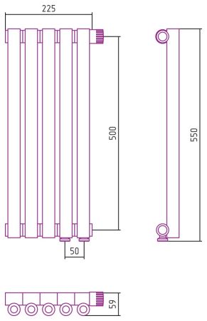 Отопительный радиатор ЭСТЕТ-0 н/ж EU50 правый 500х225 / 5 сек (Шампань), артикул 020-0321-5005
