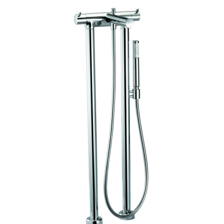 HUBER Kiruna Смеситель термостатический напольный для ванны с ручной лейкой на держателе и шлангом 150 см, цвет хром
