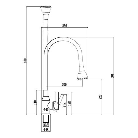 Смеситель для кухни с гибким изливом и режимом душ Fmark FS8266H-12, черный/бежевый