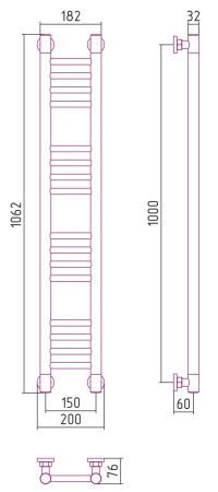 Полотенцесушитель водяной "Богема+" прямая 1000х150 (ЗОЛОТО)