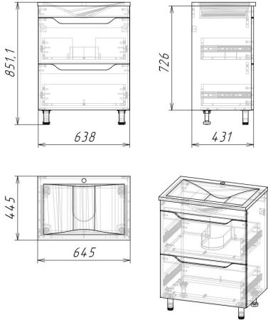 Тумба "Абигель 65", 2 ящика, серый / цемент, Milen 65 / км, артикул SP-00001131