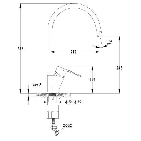Смеситель для кухни GranFest 5023, топаз, артикул 5023 топаз