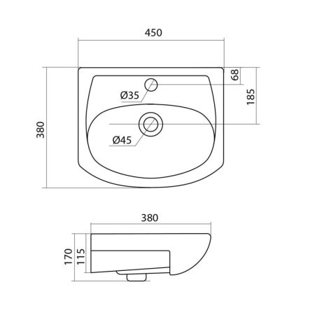 Раковина VIANT Santek Азов 45 отверстие под смеситель (1WH112449), артикул 1WH112449