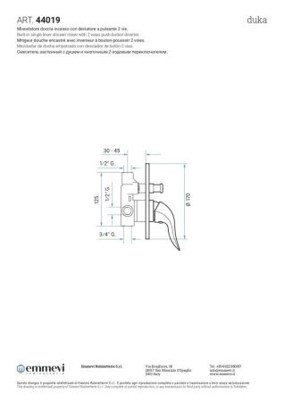 Emmevi Duka, смеситель внутристенный на 2 выхода, цвет бронза, артикул 44019/BR