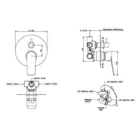 Bongio GIO2 Смеситель встроенный для душа с переключателем, 3 выхода, механический, цвет: хром (без встраиваемой части 9763/3), артикул 80519CR03PREU