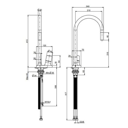 Fima Carlo Frattini Kitchen Смеситель для кухни, на 1 отв., Fluid, цвет: чёрный матовый, артикул F7028NS
